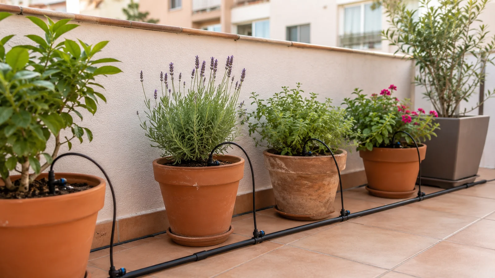 Montar un riego por goteo casero en macetas de terraza para repartir agua sin charcos.