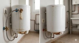 Comparativa visual entre fuga en válvula, brida y depósito del termo