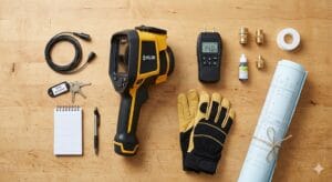 Herramientas de fontanería sin obras incluyendo cámara infrarroja y medidor de humedad