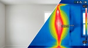 Comparativa visual de humedades ocultas mostrando el salto térmico en la pared.