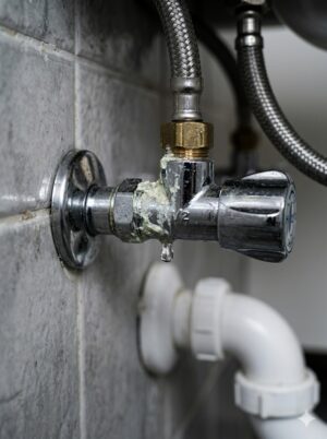 Llave de escuadra bajo lavabo o WC con latiguillo y salida de pared.