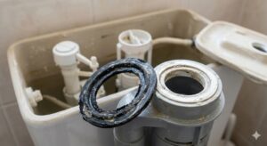 Junta de descarga de cisterna desgastada y asiento de apoyo