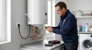 Termo eléctrico desconectado durante la revisión de una posible derivación hacia el grifo.