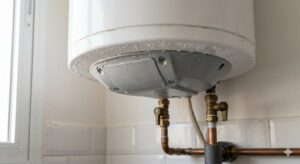 Humedad cerca de la tapa inferior eléctrica de un termo eléctrico