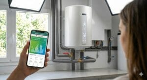 aerotermo para agua caliente.Control del ahorro energético mediante domótica