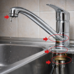 Grifo que gotea por distintos puntos: caño, base, rosca y zona inferior.