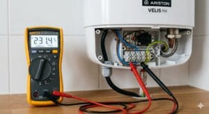 multímetro y revisión segura de averías en termo eléctrico