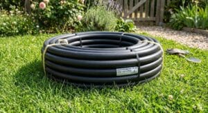 Tubería de polietileno negra para instalaciones de agua en exterior.