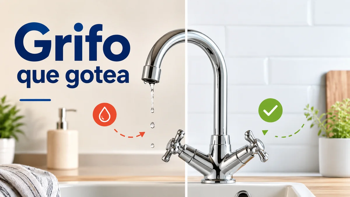 Gota visible en un grifo doméstico antes de localizar por dónde pierde.