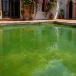 Piscina con agua verde: por qué pasa y cómo recuperarla sin liarla Piscina residencial con agua verde turbia antes de medir pH, cloro y revisar la filtración.