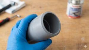 Borde de tubo de PVC con chaflán antes de pegar la unión