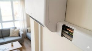 detalle de split mural con canaleta y paso de un aire acondicionado en piso sin preinstalación