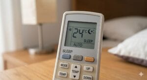 Mando de aire acondicionado con el icono Sleep activado 
