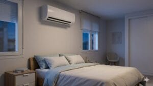Dormitorio con aire acondicionado orientado sin dar directamente sobre la cama.