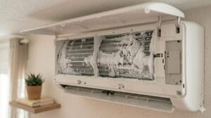 Batería de un split con hielo, señal de que el aire acondicionado pierde caudal