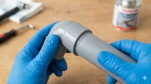 Inserción de tubo de PVC en un manguito durante el pegado