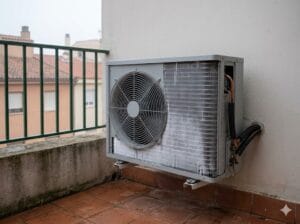 Por qué tu aire acondicionado tarda tanto en calentar 3 Unidad exterior de aire acondicionado con escarcha ligera en modo calor.