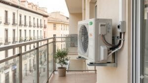 Unidad exterior de aire acondicionado en zona ventilada y accesible