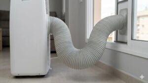 Recorrido correcto de la manguera en un aire acondicionado portátil hacia la ventana