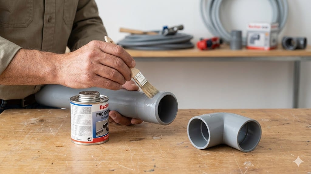 Cómo pegar tubos de PVC con adhesivo y accesorio preparados para la unión