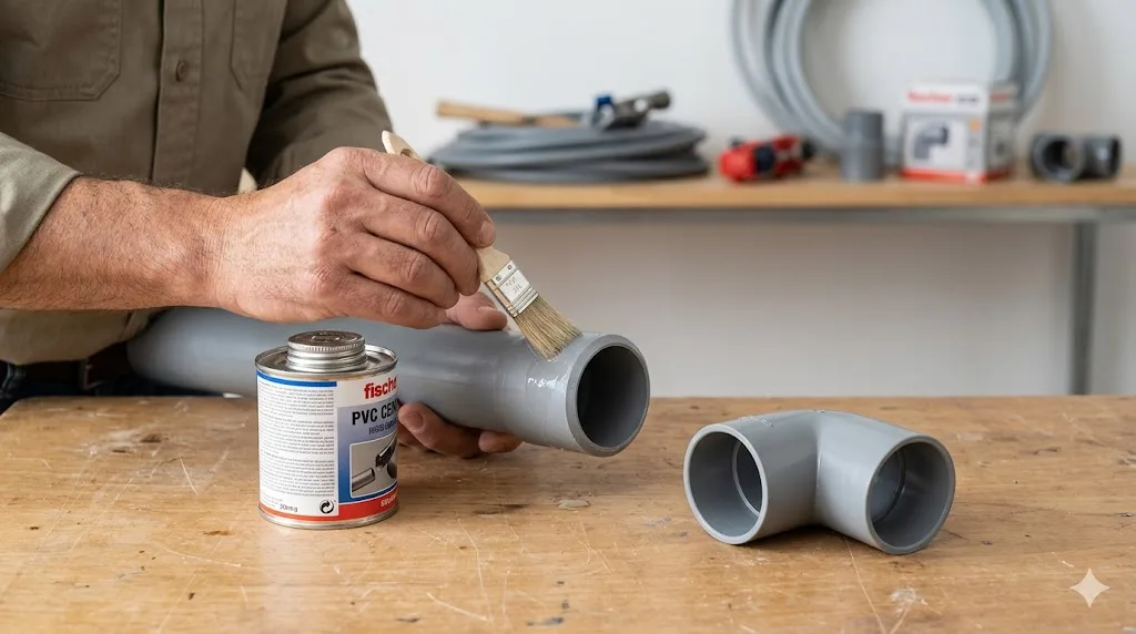 Cómo pegar tubos de PVC con adhesivo y accesorio preparados para la unión