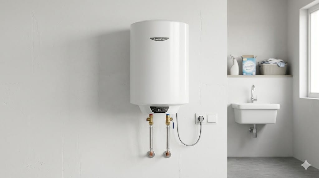 Vista interior esquemática de un termo eléctrico con el ánodo de magnesio señalado.