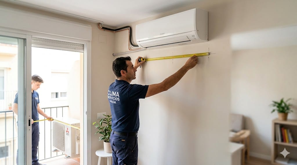 Recorrido real de tubería entre split y unidad exterior con distancia mínima y máxima