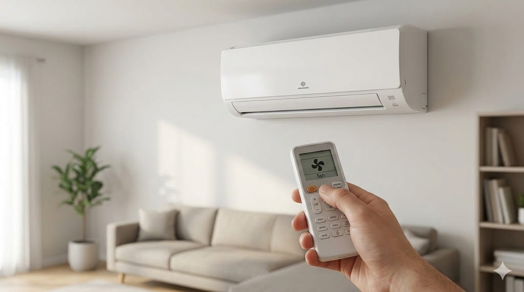 Mando de aire acondicionado con el modo fan seleccionado