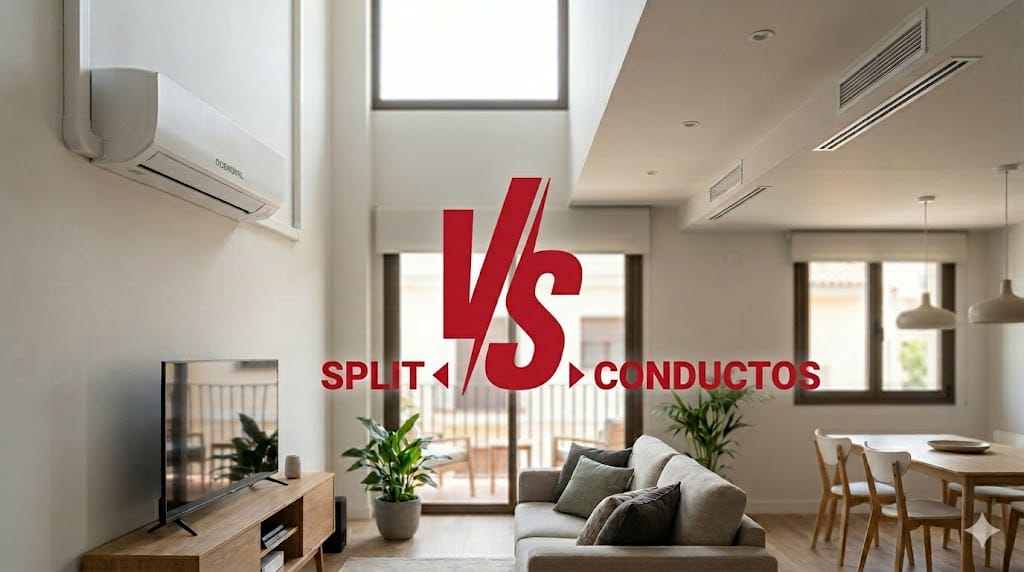 Comparativa visual entre aire acondicionado multisplit y sistema por conductos en una vivienda
