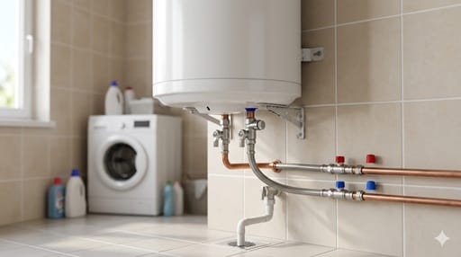 Termo eléctrico doméstico recuperando agua caliente en una vivienda.