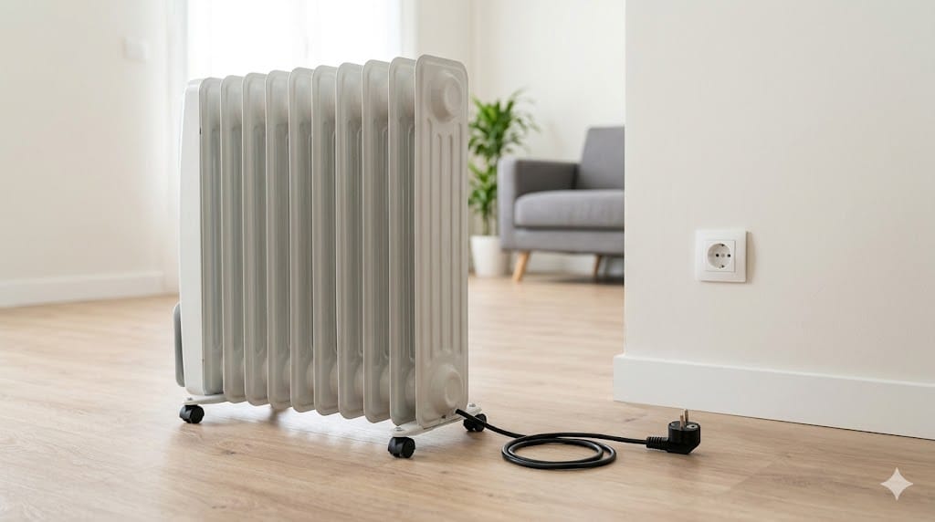 Radiador eléctrico desenchufado tras notar un calambre al tocarlo.
