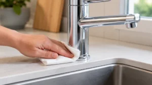 Secar la base del grifo con papel para localizar la primera gota antes de desmontar piezas.