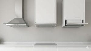 Diferentes tipos de campana extractora de cocina: decorativa, encastrada y telescópica.