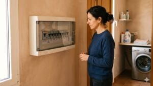Revisar el cuadro eléctrico tras notar corriente en un electrodoméstico sin manipular cables.