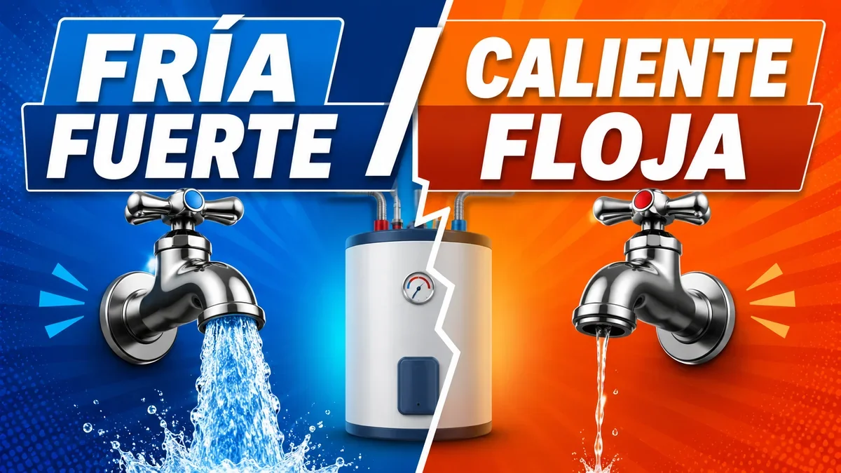 Comparar agua fría con buen caudal y agua caliente floja para localizar el fallo en el termo eléctrico.