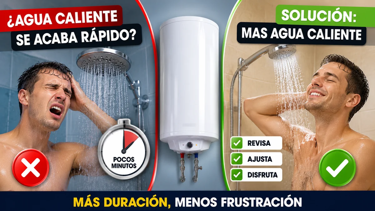 Termo eléctrico doméstico que se queda sin agua caliente antes de terminar una ducha normal.