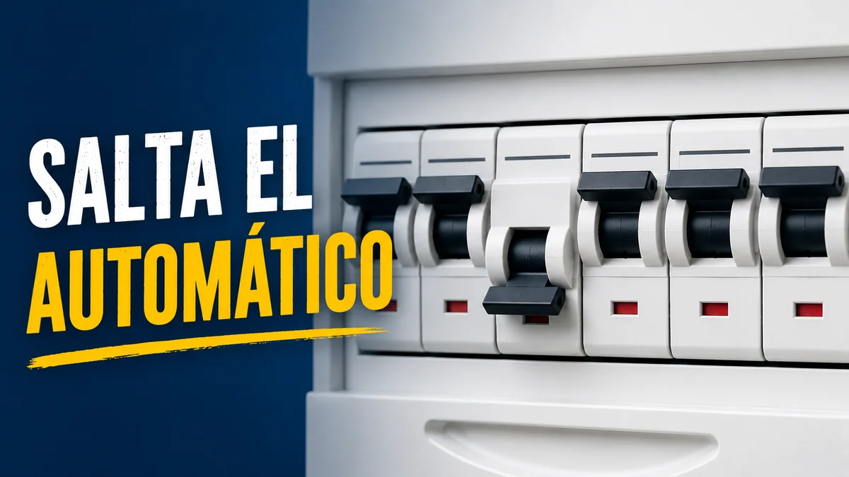Magnetotérmico con la palanca caída en el cuadro eléctrico de una vivienda, junto a la fila de automáticos.